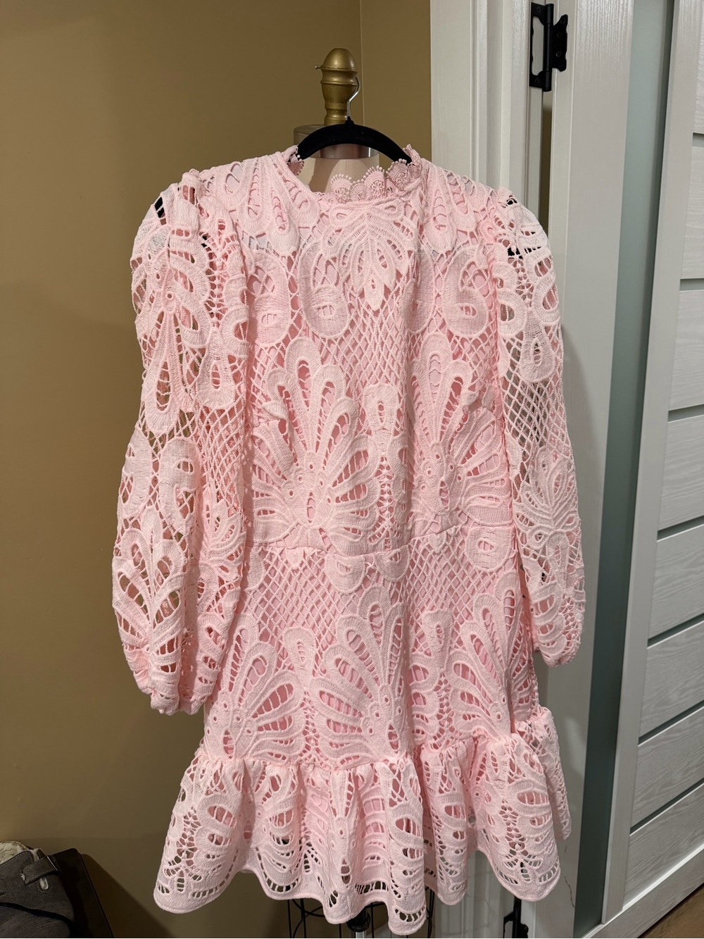 Women’s Pink Lace Mini Dress with Ruffle Hem